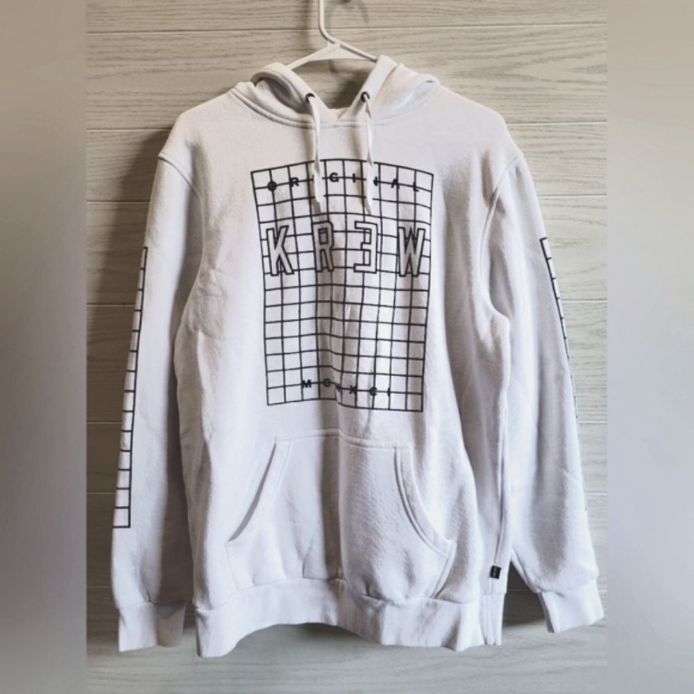 KR3W Sweatshirt KREW Hoodie Streetwear Lock Grid White Size Large